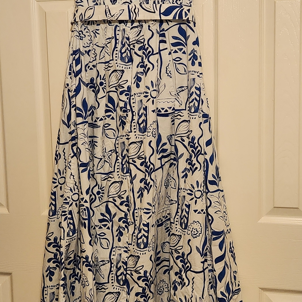 Rachel Zoe Women's White/Navy Strapless Tie Belt Maxi Dress Size 8 - Picture 7 of 12